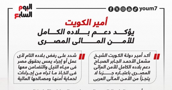 أمير الكويت يؤكد دعم بلاده الكامل للأمن المائى المصرى.. إنفوجراف
