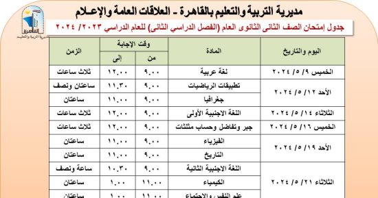 مواعيد امتحانات نهاية العام بمدارس القاهرة