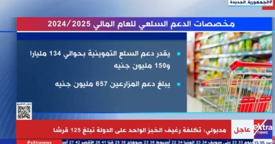 "إكسترا نيوز" تعرض تقريرا حول مخصصات الدعم السلعى للعام المالى 2024/2025