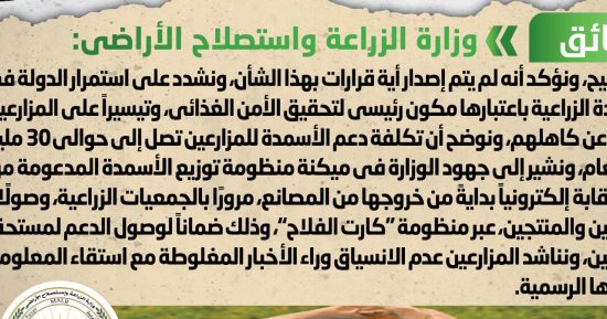 الحكومة تنفى رفع الدعم عن الأسمدة الزراعية بدءا من الموسم الزراعى المقبل