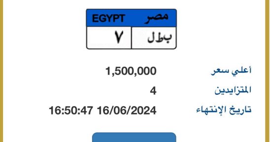 سعر لوحة سيارة "بطل - 7" يقترب من مليونى جنيه.. و4 أشخاص يتنافسون لامتلاكها