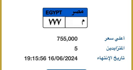 سعر لوحة سيارة "م - 777"  يقترب من مليون جنيه.. و5 أشخاص يتنافسون عليها