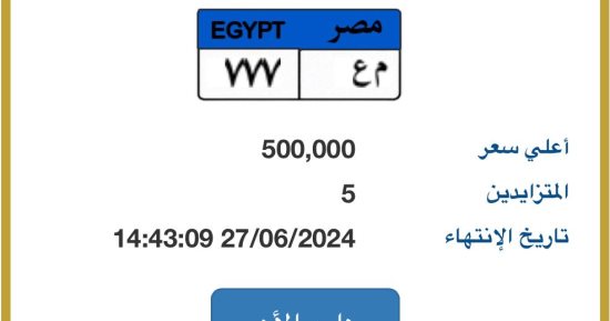 سعر لوحة سيارة "م ع - 777"  يصل نصف مليون جنيه.. و 5 أشخاص يتنافسون