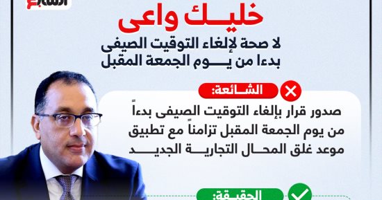 خليك واعى.. لا صحة لإلغاء التوقيت الصيفى بدءا من الجمعة المقبل (إنفوجراف)