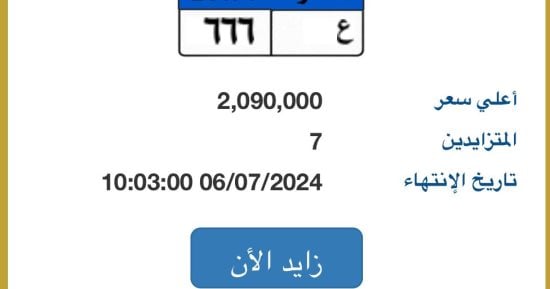 مزاد على لوحة "ع - 666" يصل لـ2 مليون جنيه..و7 أشخاص يتنافسون لامتلاكها