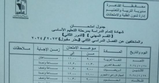تعرف على مواعيد وجداول امتحانات الدور الثاني بالقاهرة