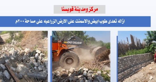 إزالة 225 حالة تعدى وبناء مخالف منذ بدء المرحلة الأولى من الموجة الــ 23 بالمنوفية