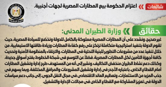 الحكومة تنفى اعتزامها بيع المطارات المصرية لجهات أجنبية