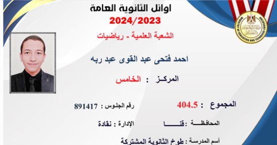 خامس الجمهورية فى الثانوية العامة: سأحقق حلمي واليوم السابع أول من أبلغنى النتيجة