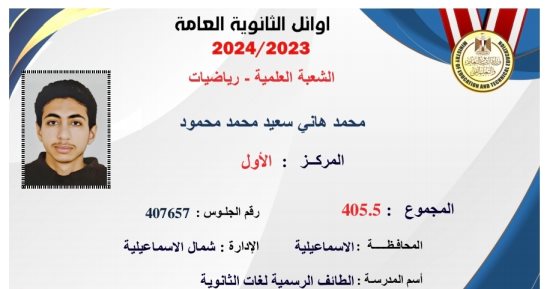 محمد هانى الأول علمى رياضة بالثانوية العامة: ما كنتش مصدق