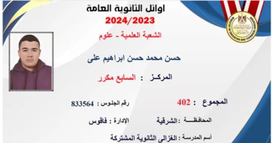 السابع مكرر بالثانوية العامة: علمت بتفوقى وأنا أقرأ القرآن وسألتحق بطب القاهرة