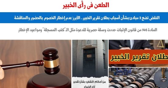 الطعن فى رأى الخبير.. النقض تضع 3 مبادئ بشأن أسباب بطلان التقرير.. برلماني