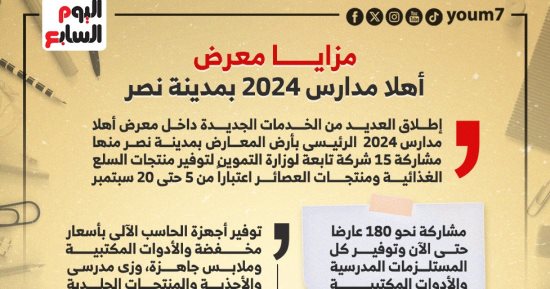 مزايا عديدة بمعرض أهلا مدارس 2024.. انفوجراف 