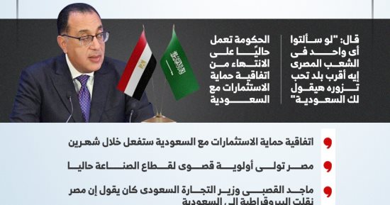 رئيس الوزراء من الرياض: لو سألتوا أى مصرى إيه أقرب بلد تحب تزوره هيقول لك السعودية.. إنفوجراف