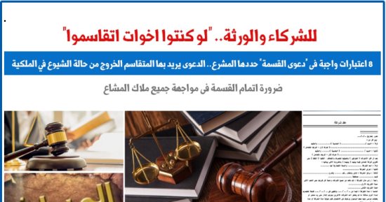 للشركاء والورثة.. "لو كنتوا اخوات اتقاسموا".. 8 اعتبارات فى دعوى القسمة.. برلمانى