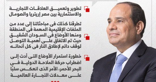 الرئيس السيسي من إريتريا: اتفقنا على تقديم كافة أشكال الدعم للصومال.. إنفوجراف
