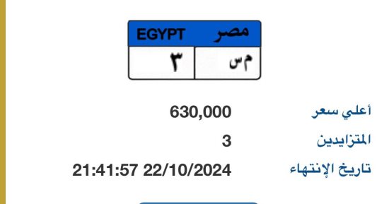 المزايدة على لوحة “م س- 3” المميزة تصل لـ630 ألف جنيه و3 أشخاص يتنافسون عليها