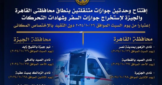 خريطة تواجد الوحدات المتنقلة لاستخراج الجوازات.. انفوجراف    