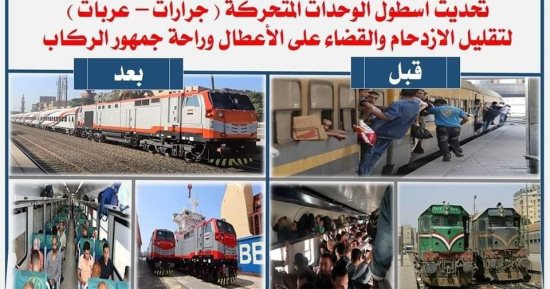 قطارات مصر قبل وبعد التطوير.. تحديث أسطول السكة الحديد والإشارات.. إنفوجراف
