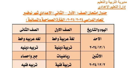 تنطلق الأحد المقبل.. جدول امتحانات شهر نوفمبر لطلاب ثانية إعدادى بالجيزة