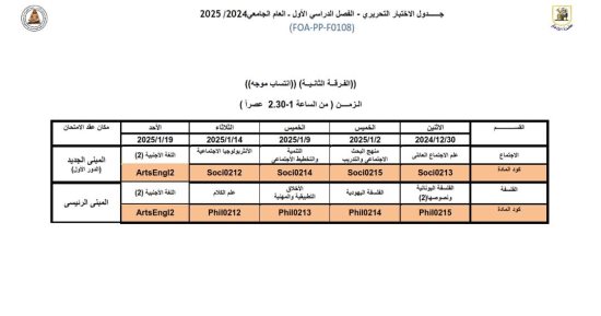 جدول امتحانات الفرقة الثانية لكلية الآداب جامعة القاهرة انتساب 2024/2025