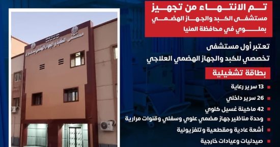 وزارة الصحة: تشغيل مستشفى الكبد والجهاز الهضمى بملوى السبت المقبل