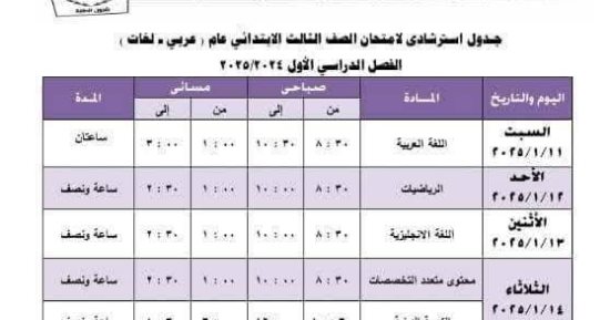 جدول امتحانات الفصل الدراسى الأول بمدارس إدارة أوسيم التعليمية