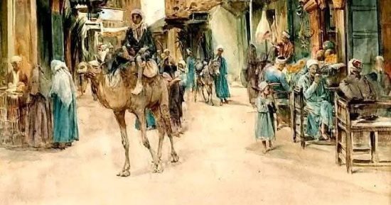 الحياة فى حى الجمالية عام 1907 بريشة الفنان البريطاني والتر تيندال