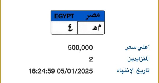 سعرها وصل 500 ألف جنيه.. منافسة على لوحة سيارة "م هـ - 4" المميزة