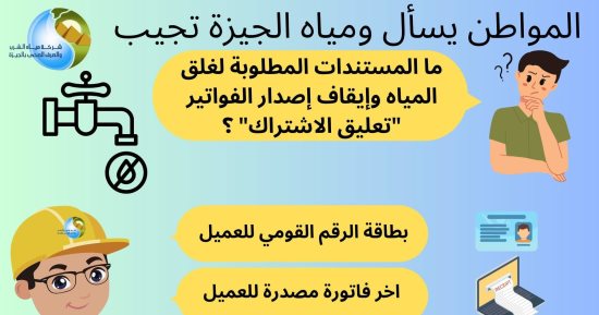 ما المستندات المطلوبة لغلق المياه وإيقاف إصدار الفواتير؟.. شركة الجيزة تجيب