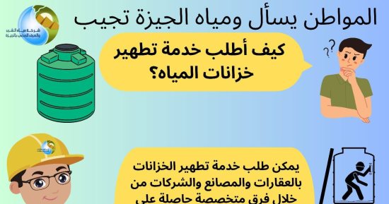 شركة مياه الجيزة توضح خطوات الحصول على خدمة تطهير الخزانات.. إنفوجراف