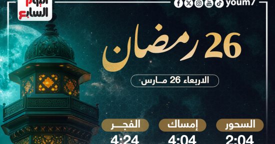 موعد الإفطار وعدد ساعات الصيام فى اليوم الـ26 من شهر رمضان 2025