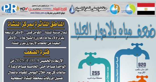 ضعف المياه بقرى مركز المنشاة بسوهاج لأعمال مروقات المحطة المرشحة السطحية