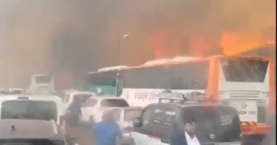 مواطنون يفرون من السيارات بسبب الحرائق فى إسرائيل.. فيديو