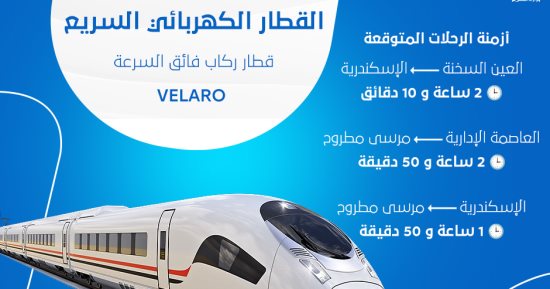 وزارة النقل: زمن الرحلة من السخنة لـ الإسكندرية 2.10 ساعة بالقطار السريع