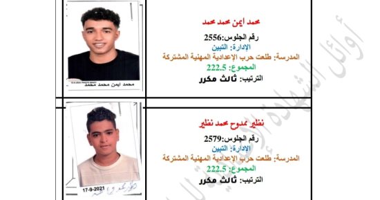 محمد أيمن ونظير ممدوح وجنى.. ننشر صور أوائل الشهادة الإعدادية بالقاهرة