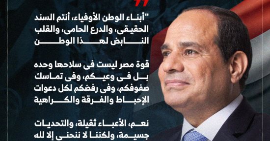 كلمة الرئيس السيسى بذكرى 30 يونيو: لن نحيد عن طموحاتنا فى وطن كريم (إنفوجراف)