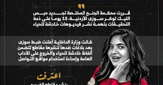 تفاصيل تجديد حبس سوزى الأردنية 15 يوما بتهمة نشر فيديوهات خادشة