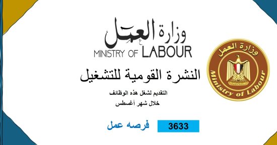 وزارة العمل تعلن توفير 3633 فرصة عمل جديدة فى 34 شركة بـ10 محافظات