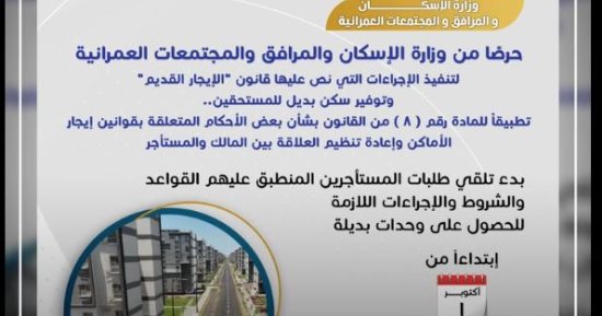 شقق من وزارة الإسكان لأصحاب الإيجار القديم من أول أكتوبر.. فيديو