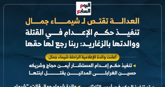 تنفيذ حكم الإعدام فى قتلة المذيعة شيماء جمال.. انفوجراف