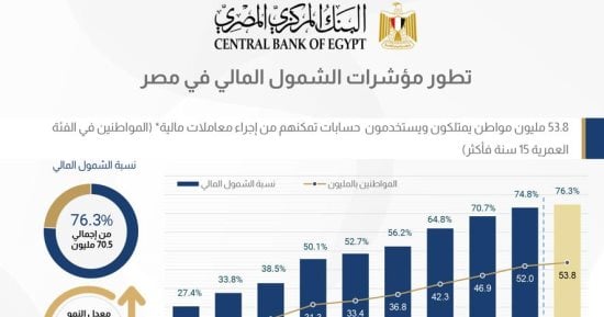 المركزى: 53.8 مليون مواطن يستخدمون حسابات تمكنهم من إجراء معاملات مالية