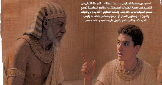 يوم فى حياة تلميذ مصر القديمة.. المصريون وصفوا المدارس بـ بيت الحياة.. المناهج الدراسية توضع حسب احتياجات بناء الدولة.. الأدب والرياضيات والدين مثلث التعليم.. ومعايير النجاح والرسوب تقاس بالكفاءة وليس بالدرجات