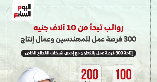 300 فرصة عمل فى الجيزة بمرتبات تصل إلى 10 آلاف جنيه.. إنفوجراف