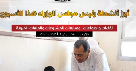 تعرف على أنشطة رئيس مجلس الوزراء فى أسبوع