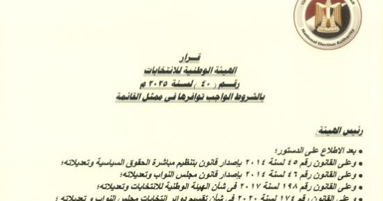 الشروط الواجب توافرها فى مرشح القائمة بانتخابات مجلس النواب