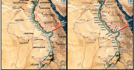 الخريطة التفصيلية لمسار الخط الثانى للقطار السريع 6 أكتوبر/ أبو سمبل