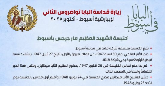 10 معلومات عن كنيسة مارجرجس بأسيوط بعد تدشين البابا تواضروس 