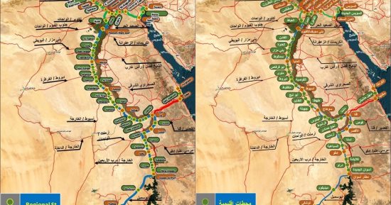 شاهد خريطة تفصيلية لمسار الخط الأول للقطار السريع السخنة - مطروح