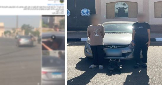 طفل يقود سيارة وآخر يتشبث بها بحذاء تزلج.. الأمن يكشف ملابسات فيديو مثير